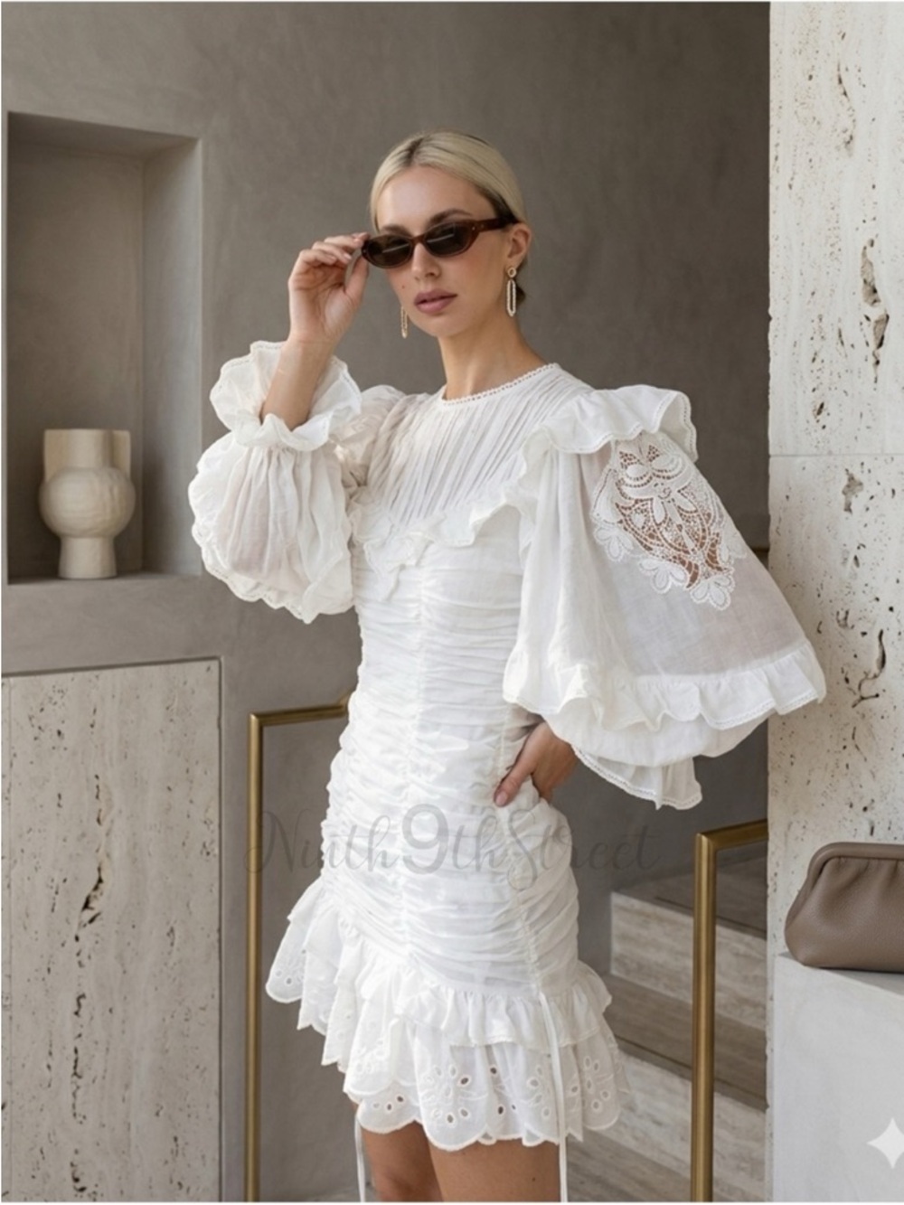 Farm Rio White Lace Cotton Mini Dress Eyelet Scalloped Victorian NWT S M - Picture 4 of 16